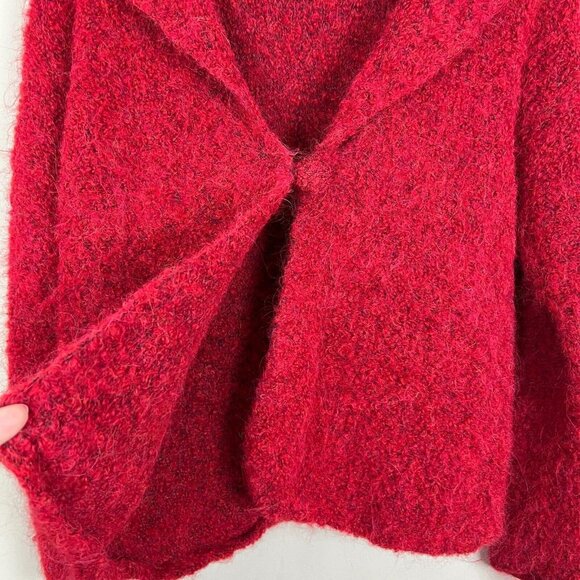 TEY ART Cardigan Sweater Womens Large Red One Button Collar Alpaca Wool Peru L - Picture 5 of 11